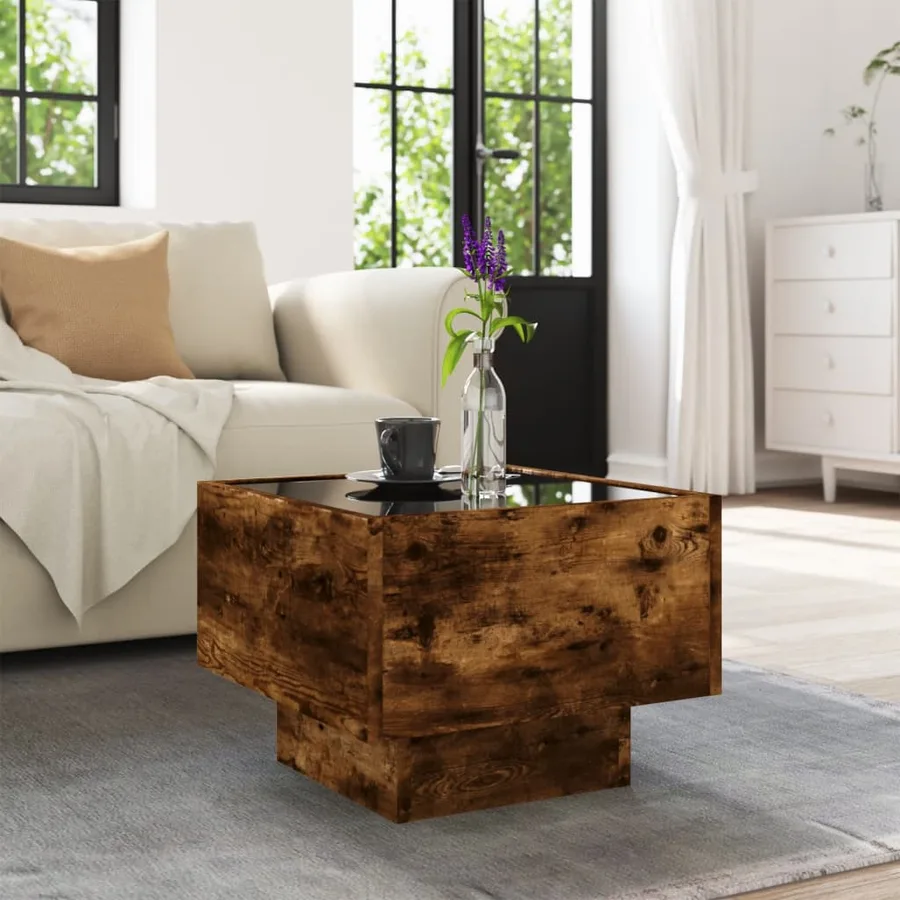 Table d'appoint et LED chêne fumé 40x40x30 cm bois d'ingénierie - 4