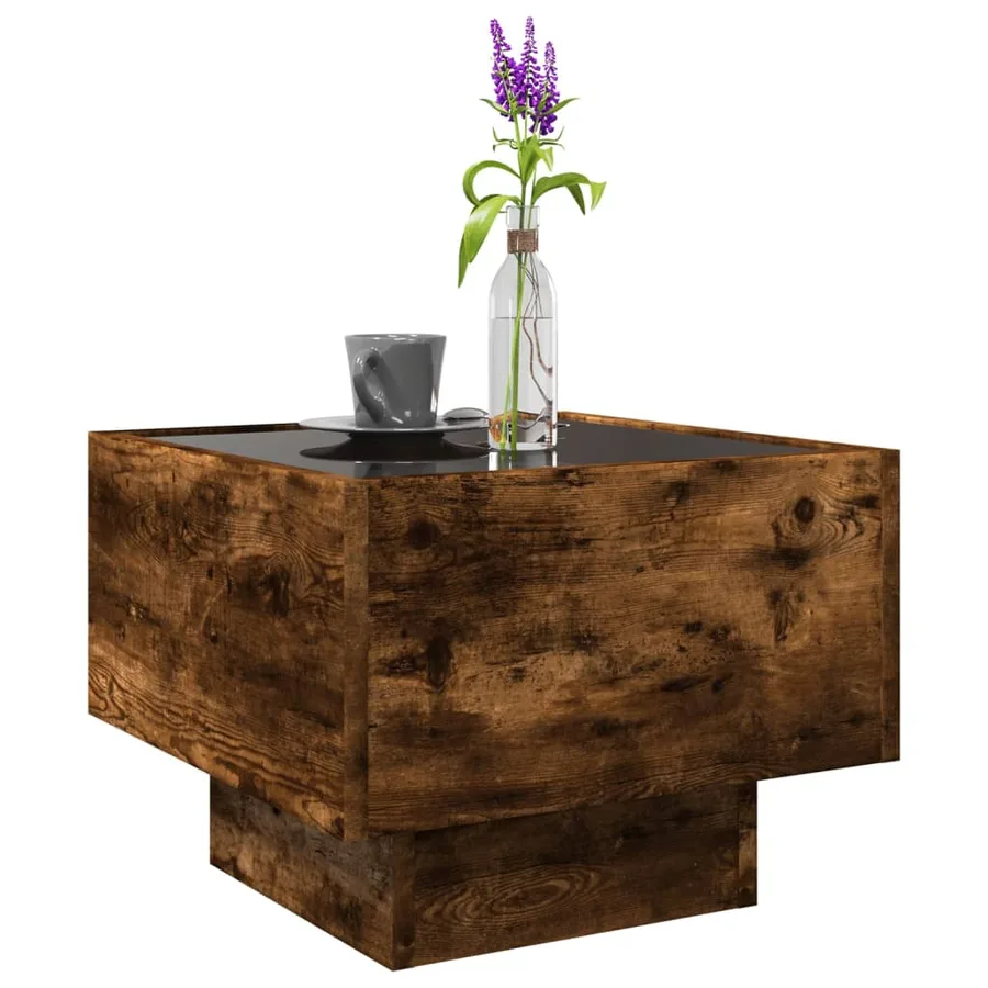 Table d'appoint et LED chêne fumé 40x40x30 cm bois d'ingénierie - 5