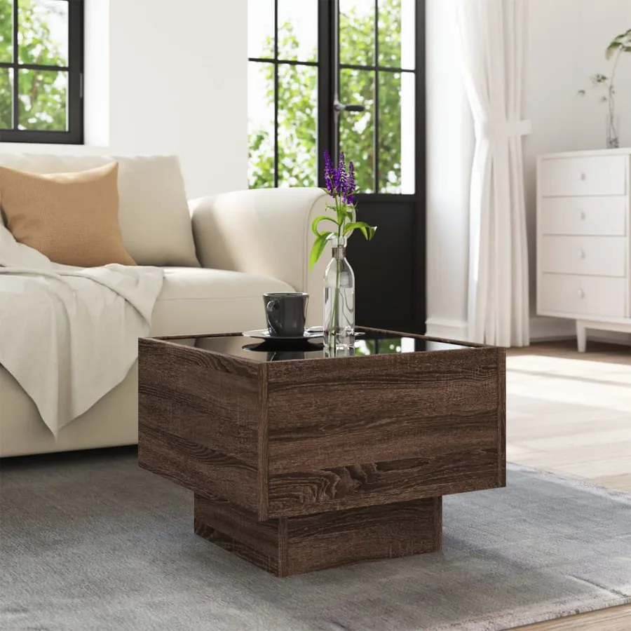 Table d'appoint et LED chêne marron 40x40x30 cm bois ingénierie - 4