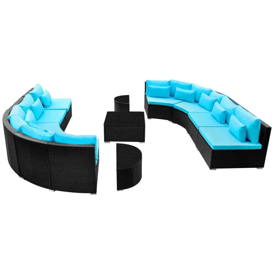 Salon de jardin 13 pcs avec coussins Résine tressée Bleu - 5