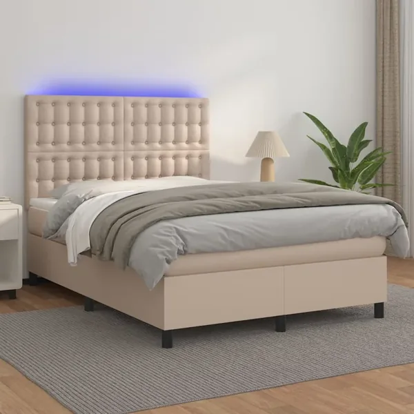 Sommier à lattes de lit avec matelas LED Cappuccino 140x200 cm