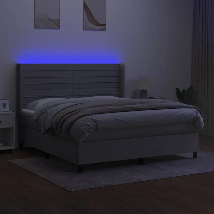 Sommier à lattes de lit matelas LED Gris clair 160x200 cm Tissu - 3