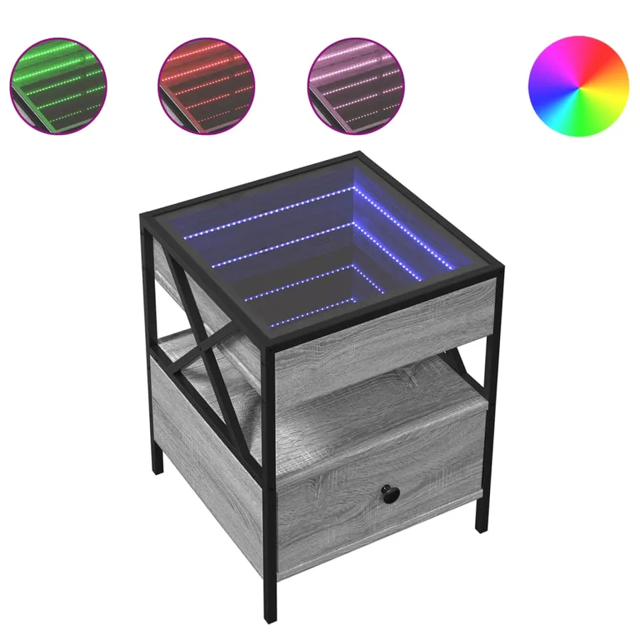 Table de chevet avec LED infini sonoma gris 40x40x51 cm - 2