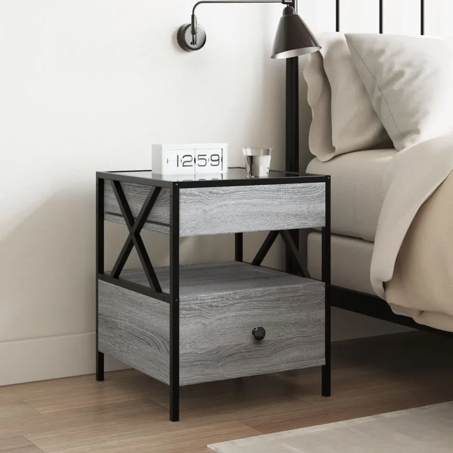 Table de chevet avec LED infini sonoma gris 40x40x51 cm - 4