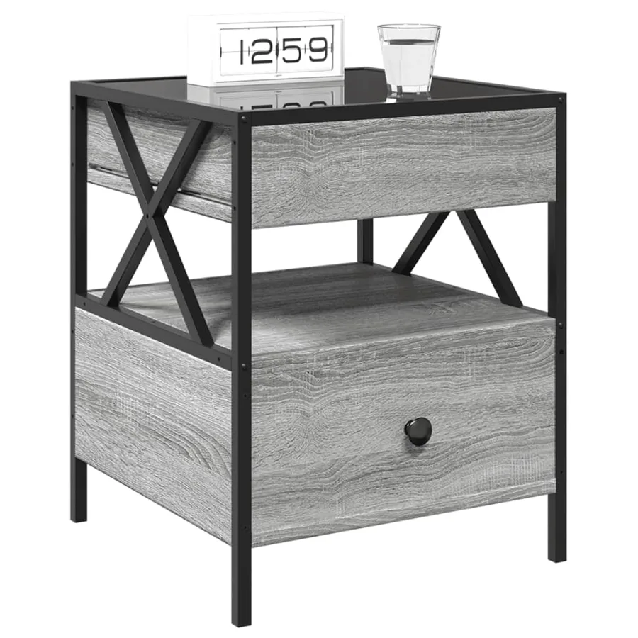 Table de chevet avec LED infini sonoma gris 40x40x51 cm - 5