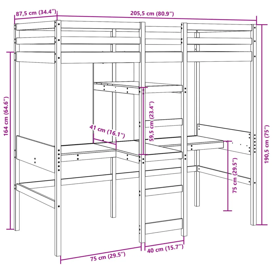 Cadre de lit superposé sans matelas 80x200cm bois de pin massif - 10