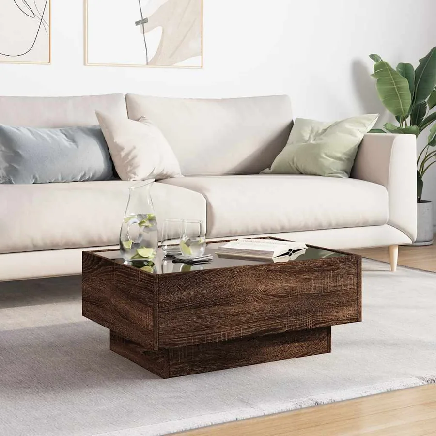 Table basse avec LED chêne marron 70x50x30 cm bois d'ingénierie - 4