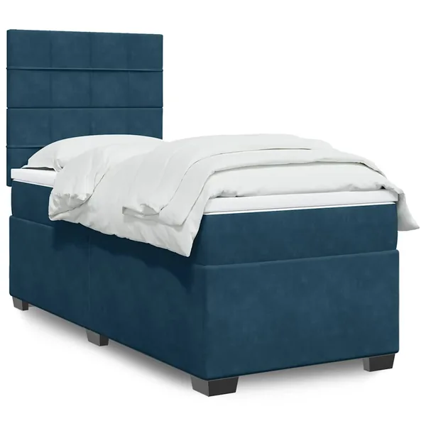 Sommier à lattes de lit avec matelas bleu 80x200 cm velours