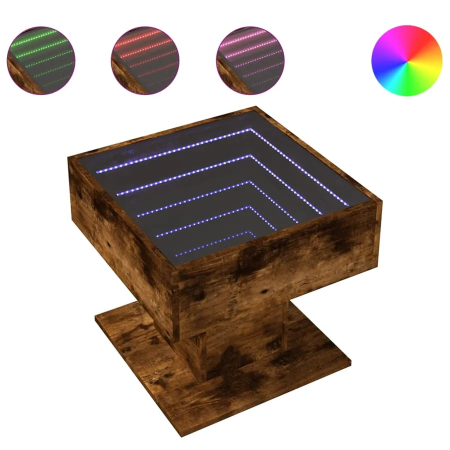 Table basse avec LED chêne fumé 50x50x45 cm bois d'ingénierie - 2
