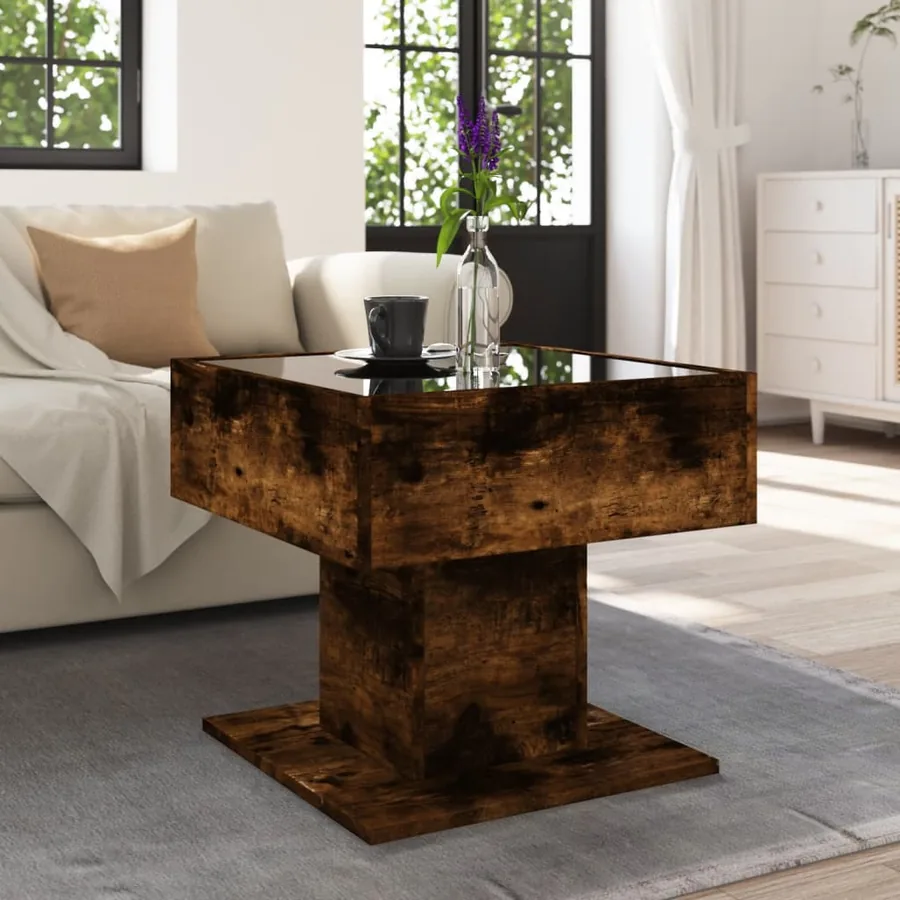 Table basse avec LED chêne fumé 50x50x45 cm bois d'ingénierie - 4