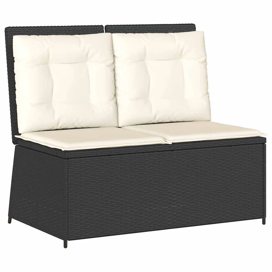 Banc inclinable de jardin avec coussins noir résine tressée - 2