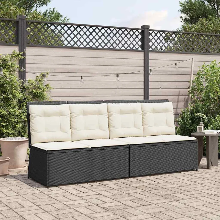 Banc inclinable de jardin avec coussins noir résine tressée - 3