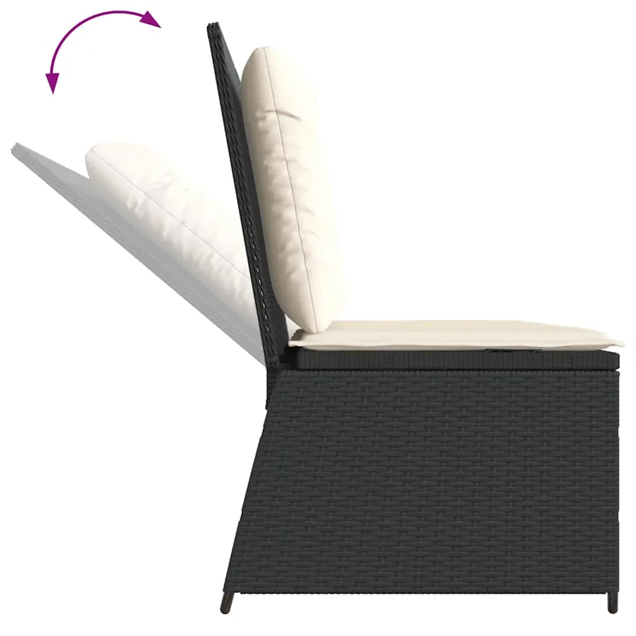 Banc inclinable de jardin avec coussins noir résine tressée - 7