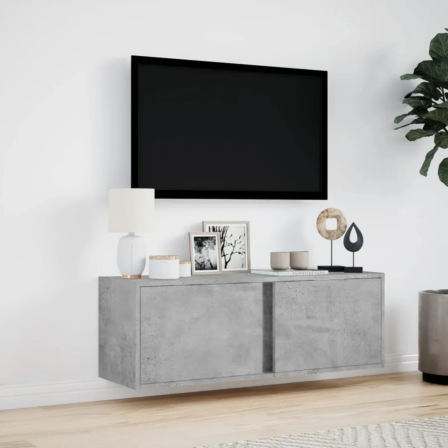 Meuble TV mural avec lumières LED gris béton 100x31x35 cm - 4
