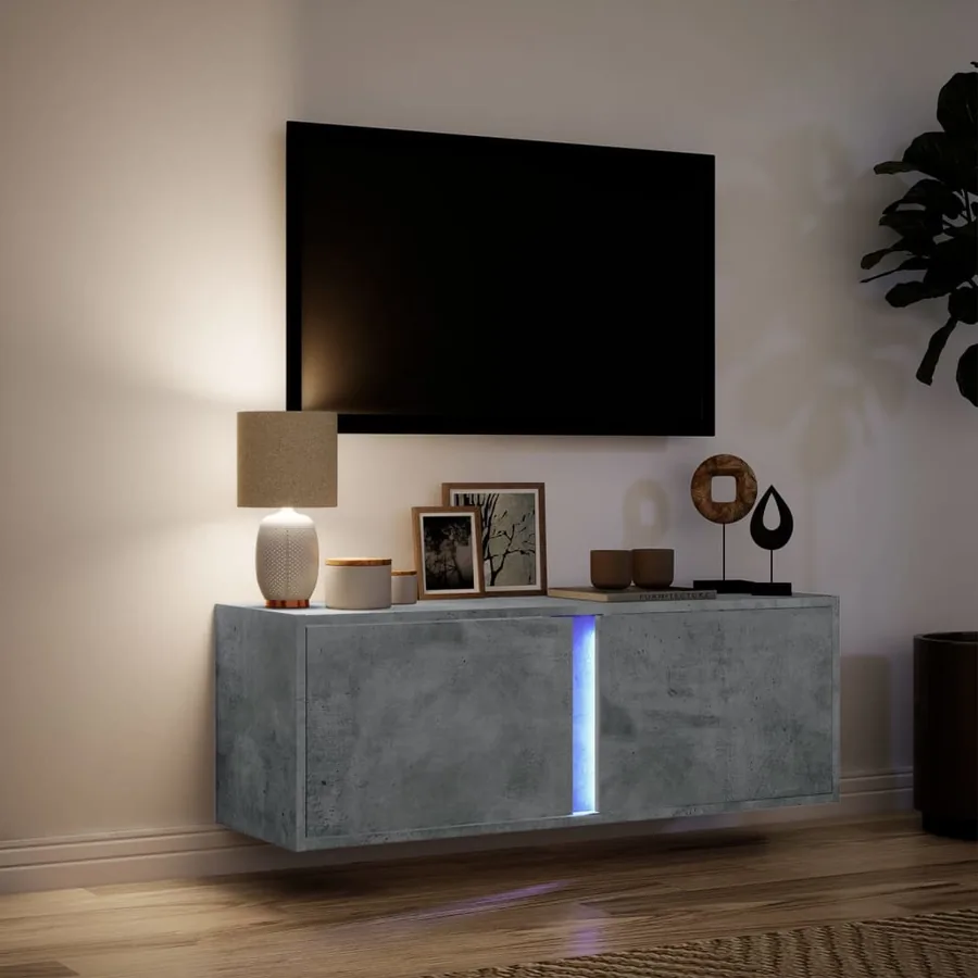 Meuble TV mural avec lumières LED gris béton 100x31x35 cm - 5