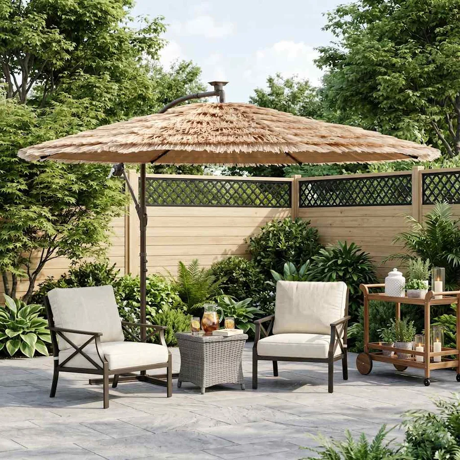 Parasol de jardin avec LED et mât en acier marron 269x269x235cm