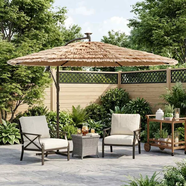Parasol de jardin avec LED et mât en acier marron 269x269x235cm