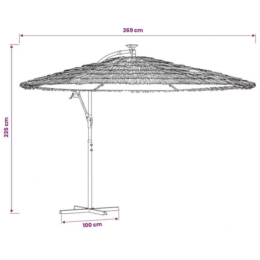 Parasol de jardin avec LED et mât en acier marron 269x269x235cm - 12