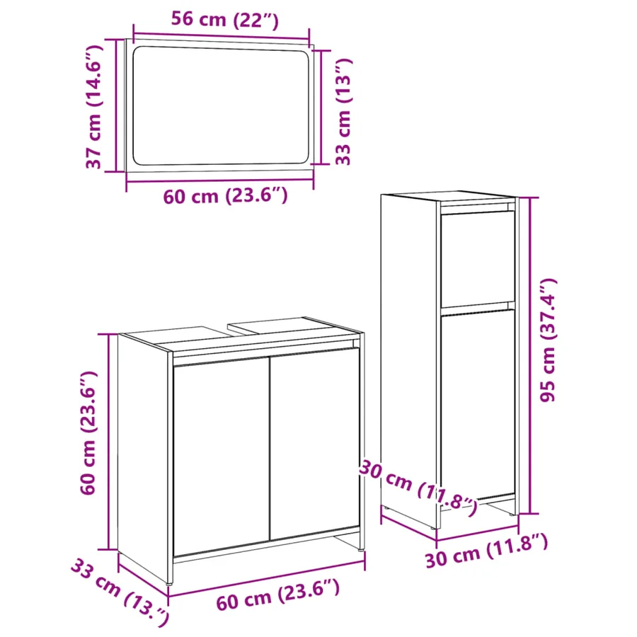Ensemble de meubles de salle de bain 3 pcs chêne sonoma - 12