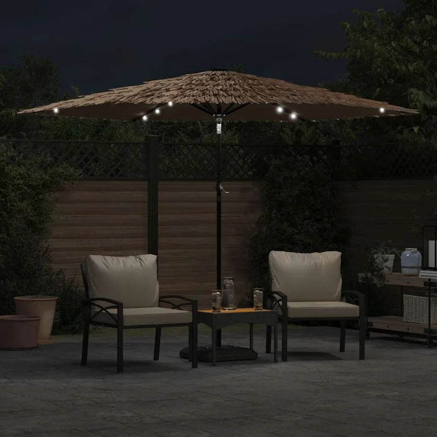 Parasol de jardin avec LED et mât en acier marron 288x288x225cm - 3