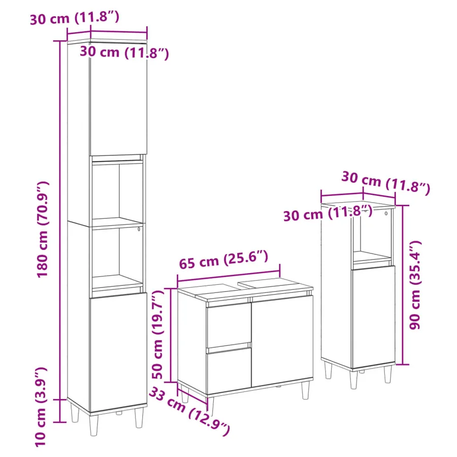 Ensemble de meubles de salle de bain 3 pcs chêne sonoma - 11