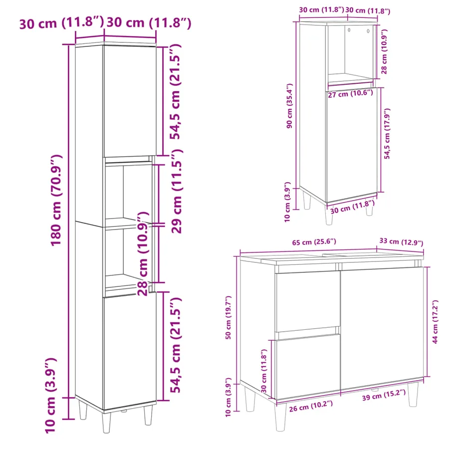 Ensemble de meubles de salle de bain 3 pcs chêne sonoma - 12