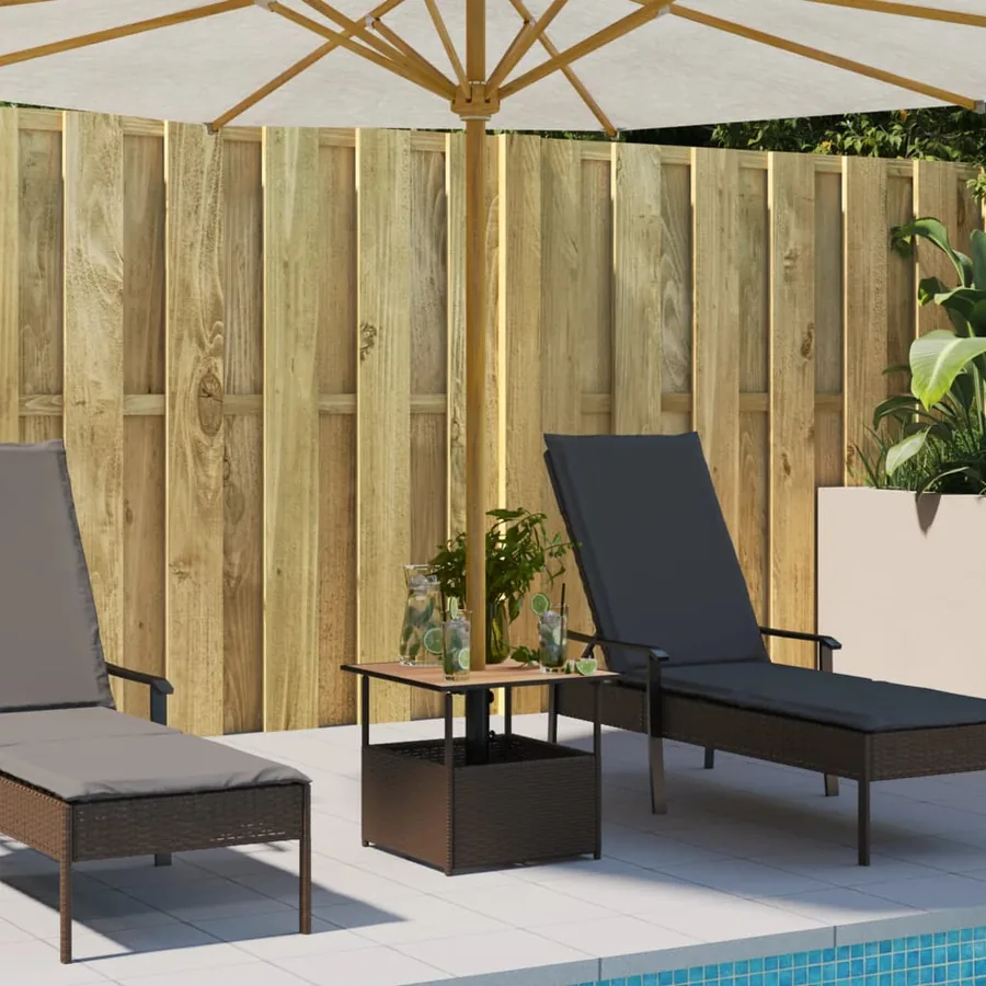 Table de jardin avec trou de parasol marron résine tressée - 3