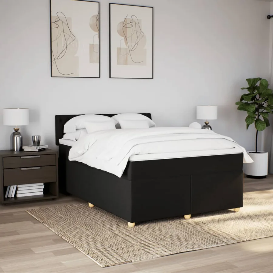 Sommier à lattes de lit avec matelas Noir 160x200 cm Tissu - 3
