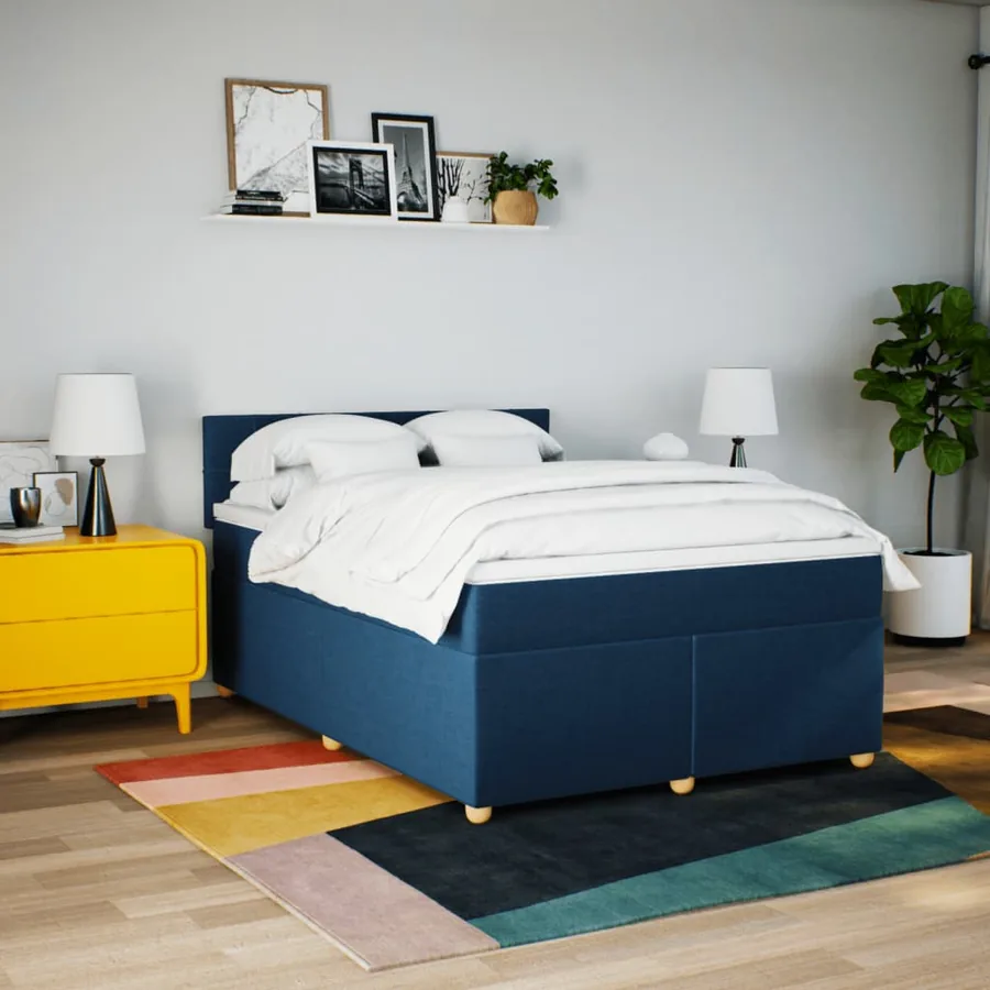 Sommier à lattes de lit avec matelas Bleu 140x200 cm Tissu - 3