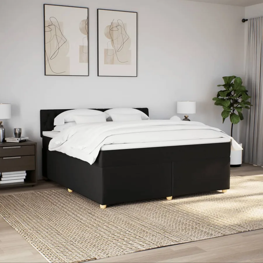 Sommier à lattes de lit avec matelas Noir 180x200 cm Tissu - 3