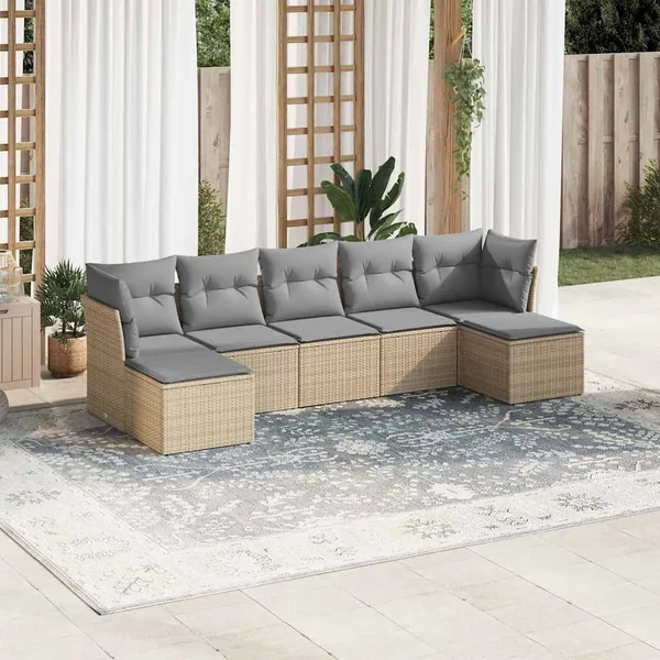 Salon de jardin avec coussins 7 pcs gris clair résine tressée