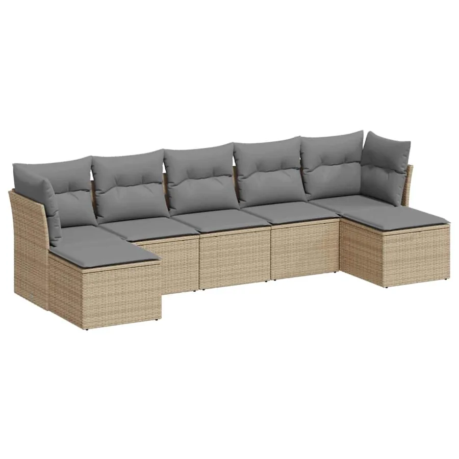 Salon de jardin avec coussins 7 pcs gris clair résine tressée - 2