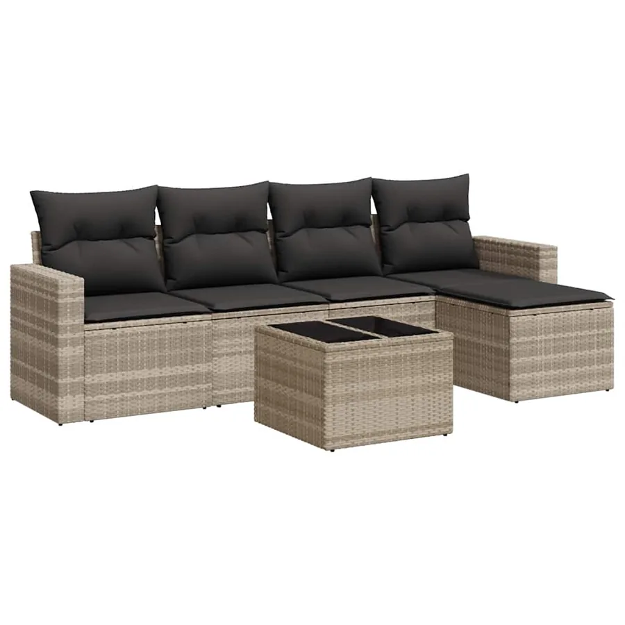 Salon de jardin 6 pcs avec coussins gris clair résine tressée - 2