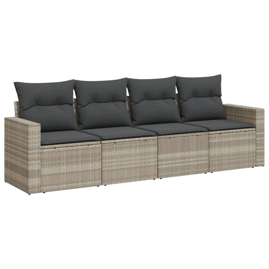 Salon de jardin 4 pcs avec coussins gris clair résine tressée - 2