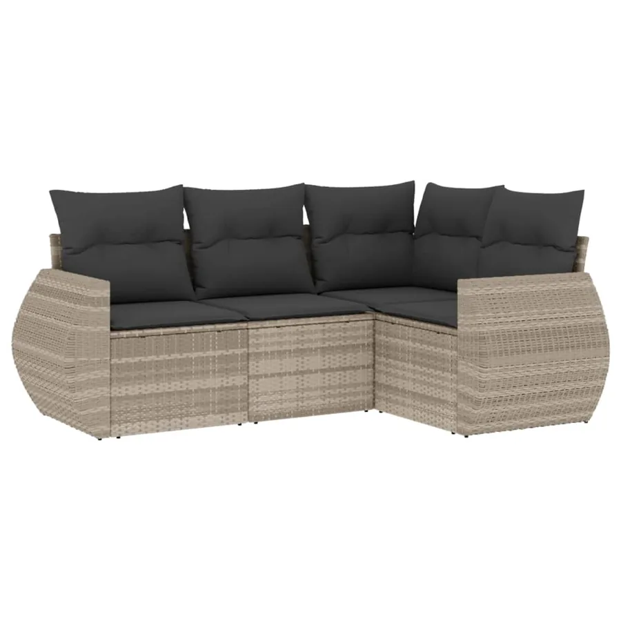 Salon de jardin 4 pcs avec coussins gris clair résine tressée - 2