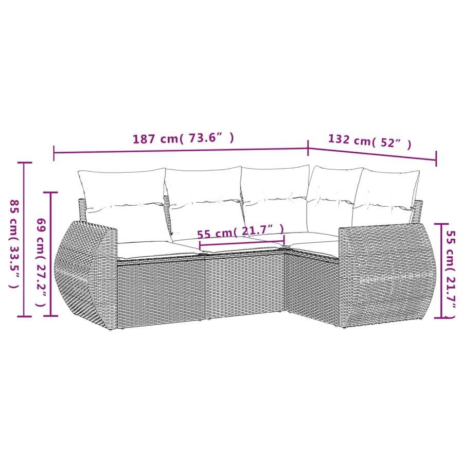 Salon de jardin 4 pcs avec coussins gris clair résine tressée - 3