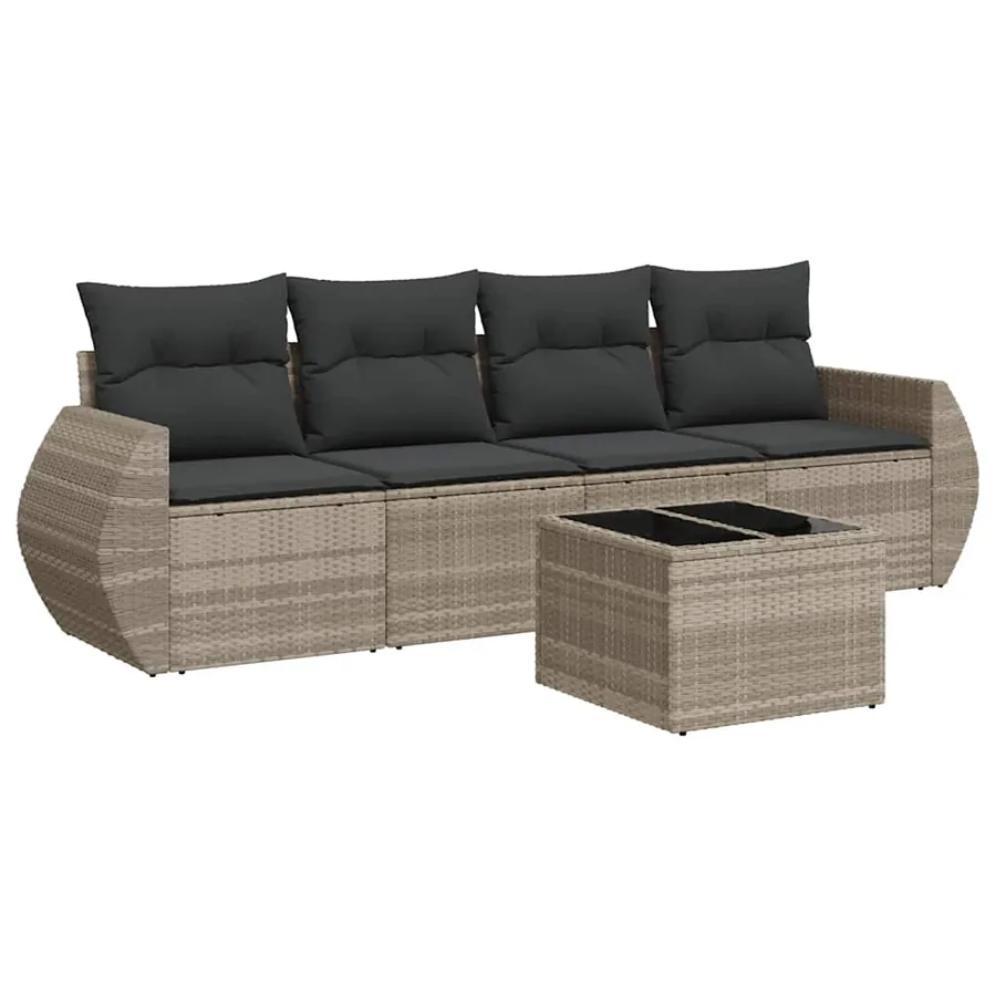 Salon de jardin 5 pcs avec coussins gris clair résine tressée - 2