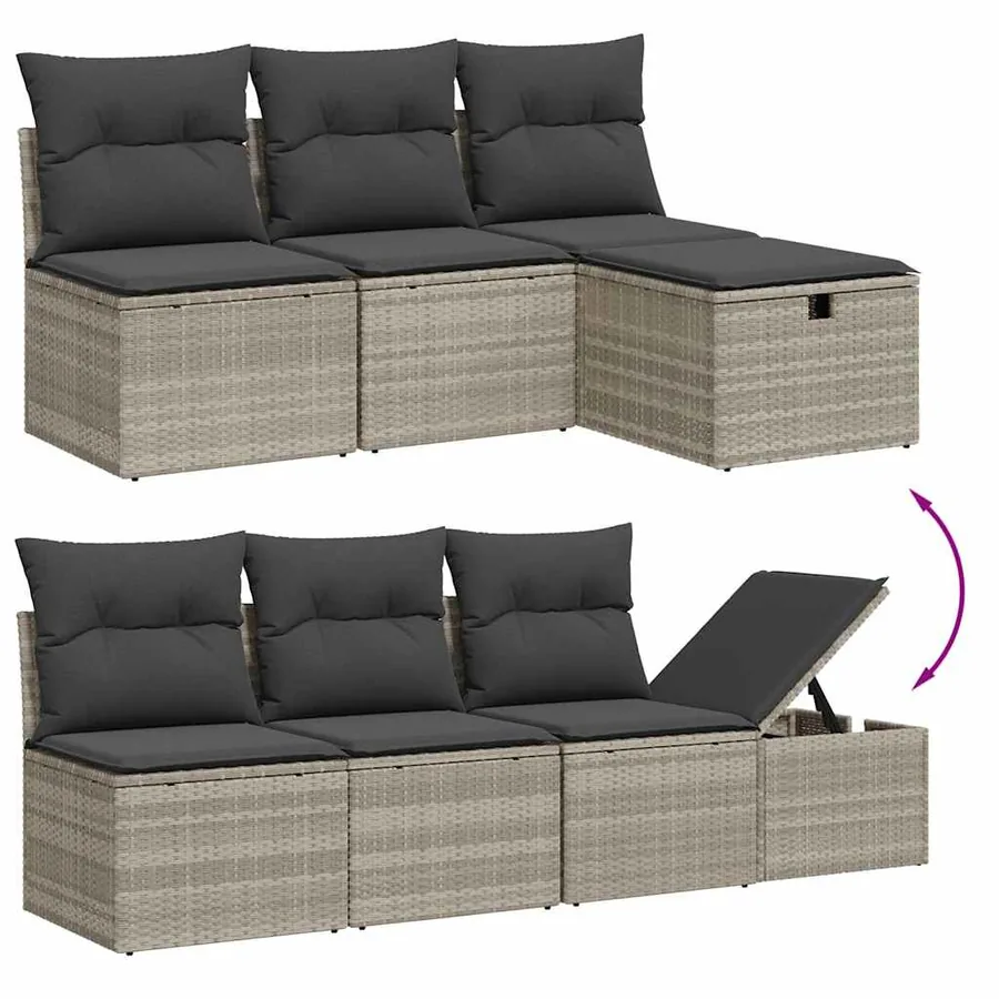 Salon de jardin 8 pcs avec coussins gris clair résine tressée - 10