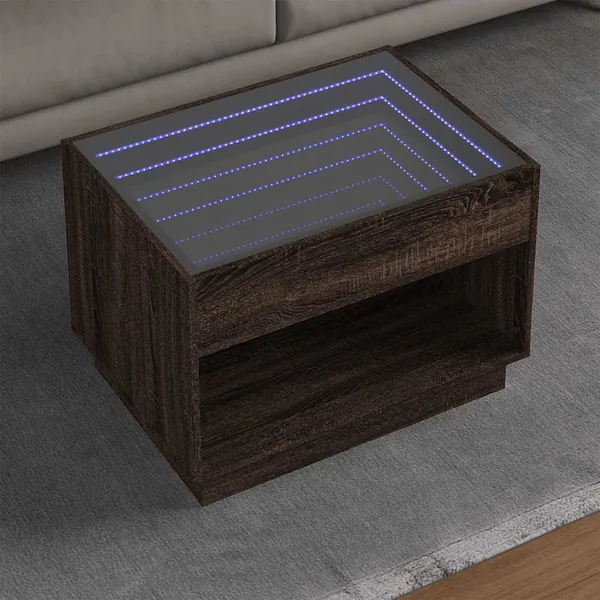 Table basse avec LED infini chêne marron 70x50x50 cm
