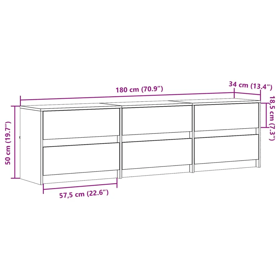 Meuble TV avec LED chêne fumé 180x34x50 cm bois d'ingénierie - 14