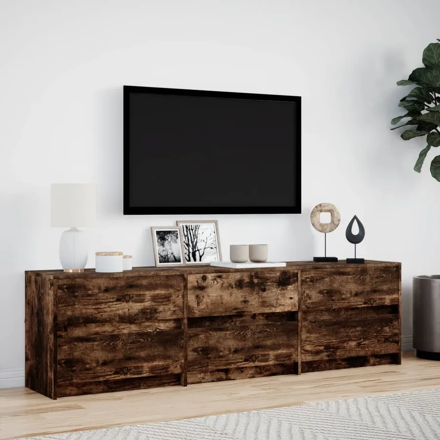 Meuble TV avec LED chêne fumé 180x34x50 cm bois d'ingénierie - 3