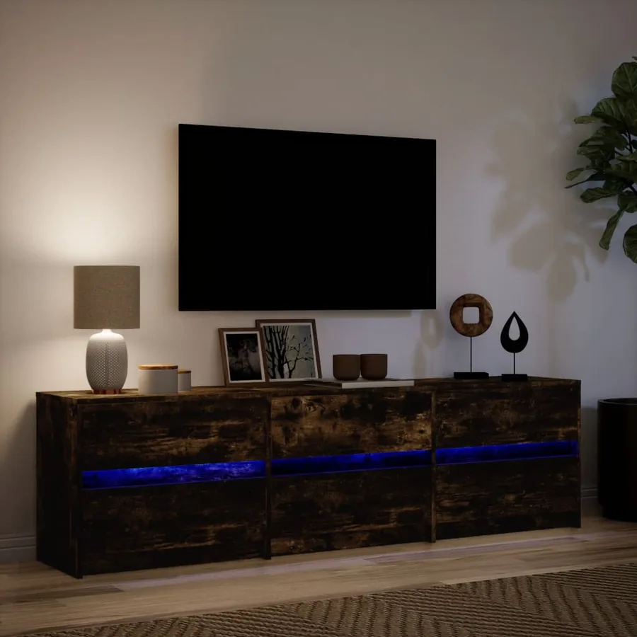 Meuble TV avec LED chêne fumé 180x34x50 cm bois d'ingénierie - 4