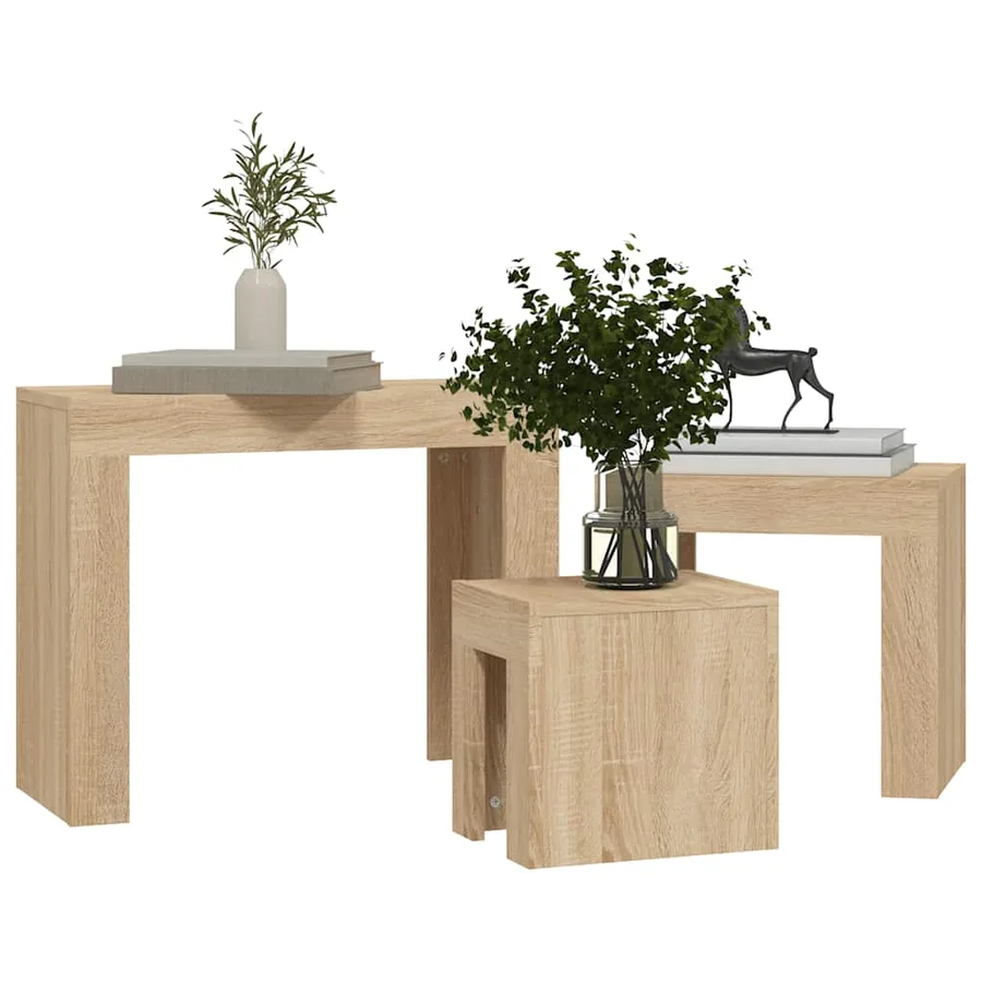 Tables basses gigognes 3 pcs chêne sonoma bois d'ingénierie - 8