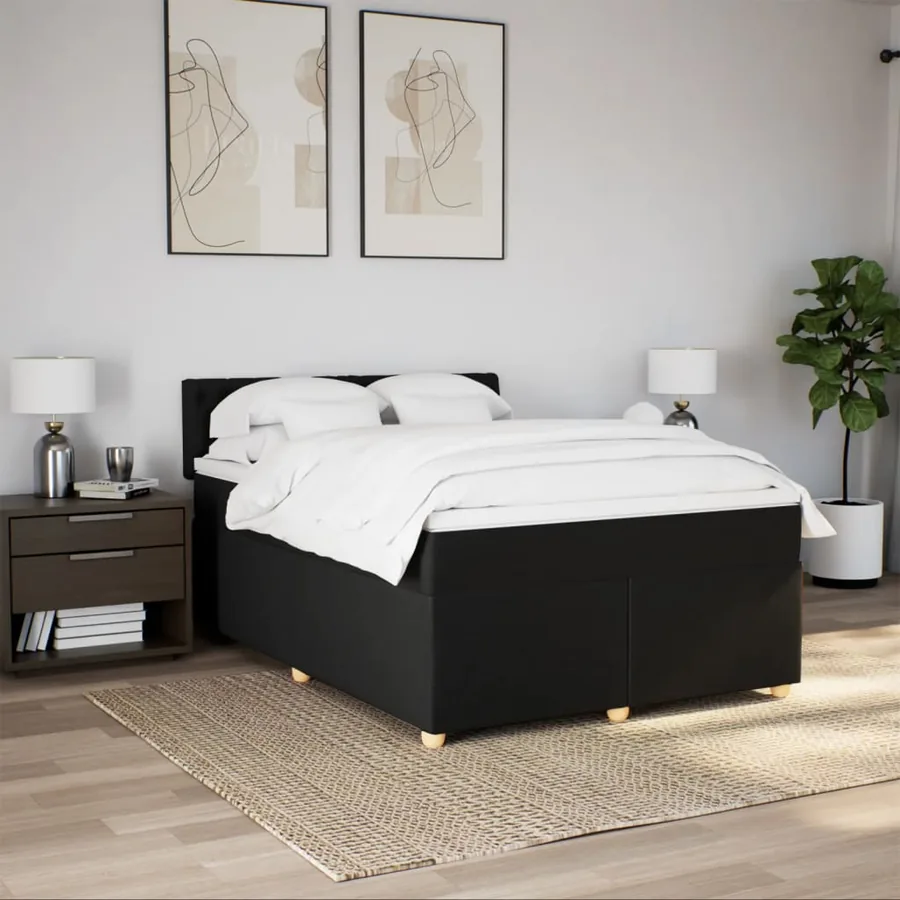 Sommier à lattes de lit avec matelas Noir 140x190 cm Tissu - 4