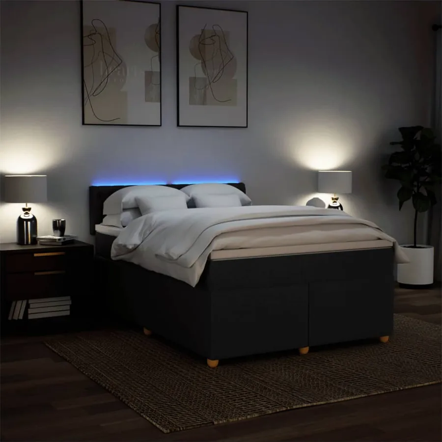 Sommier à lattes de lit avec matelas Noir 140x190 cm Tissu - 5