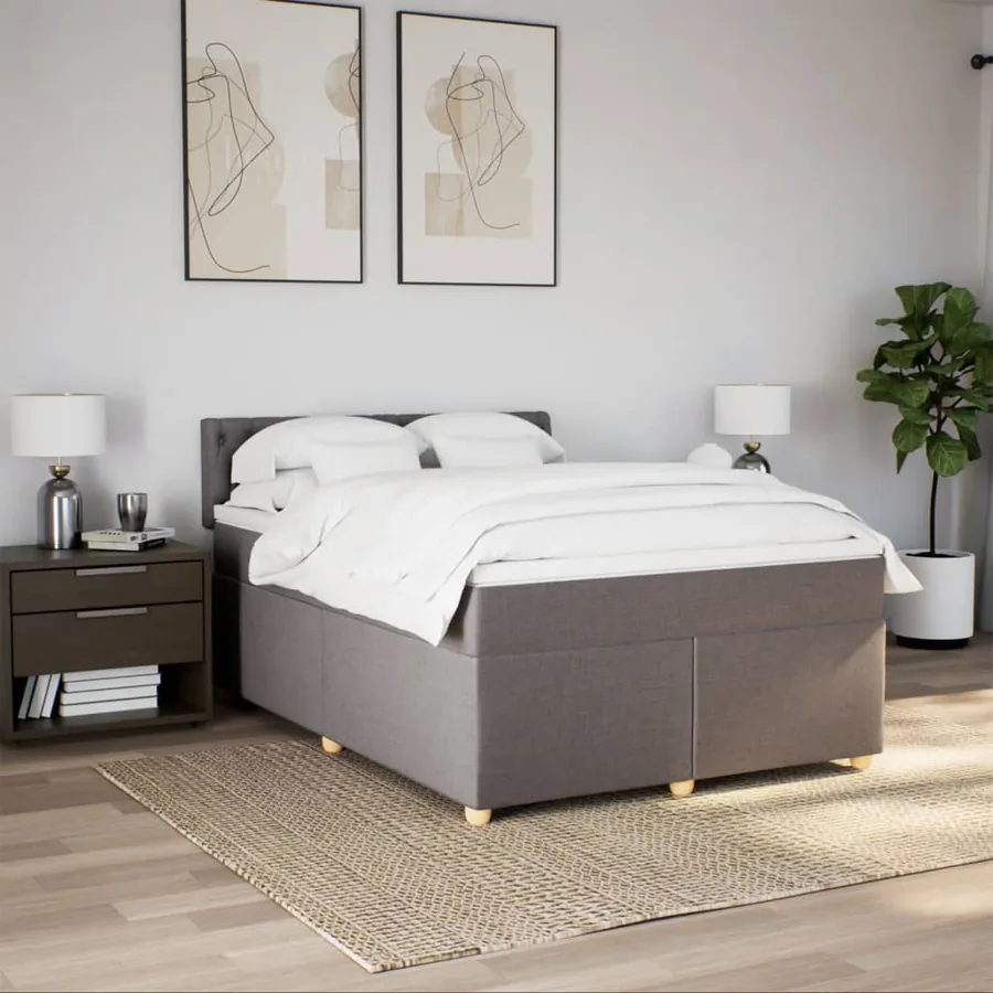 Sommier à lattes de lit avec matelas Taupe 160x200 cm Tissu - 3