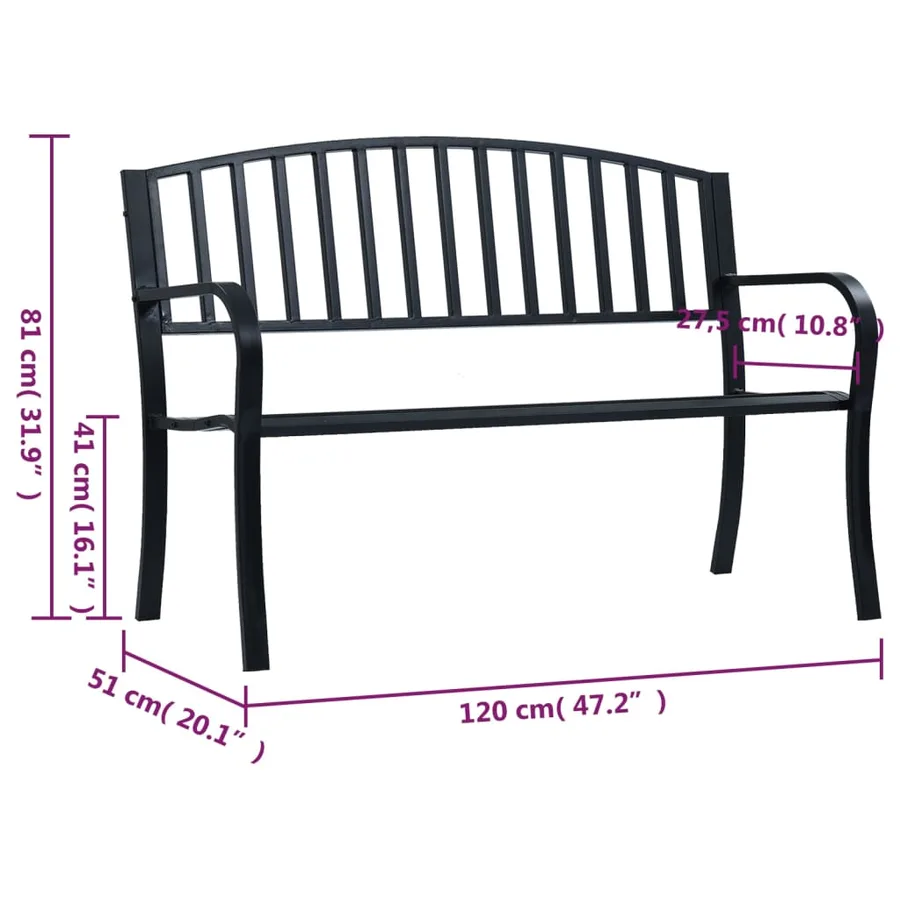 Banc de jardin Noir 120 cm Acier - 7