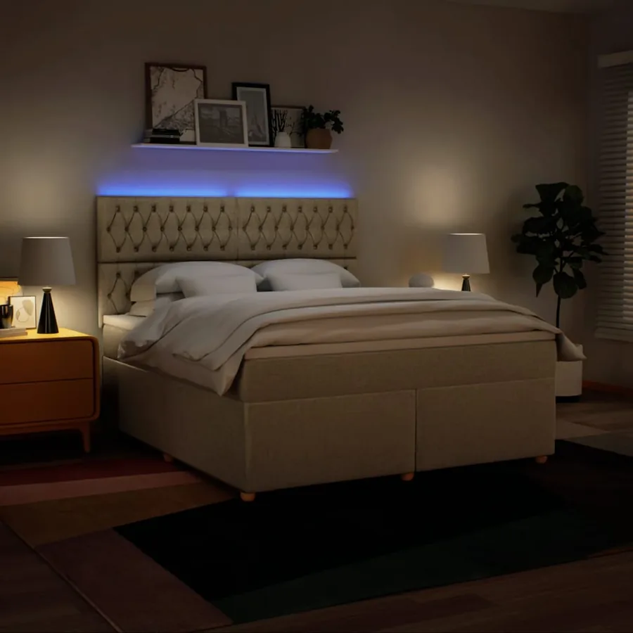Sommier à lattes de lit avec matelas Crème 180x200 cm Tissu - 5