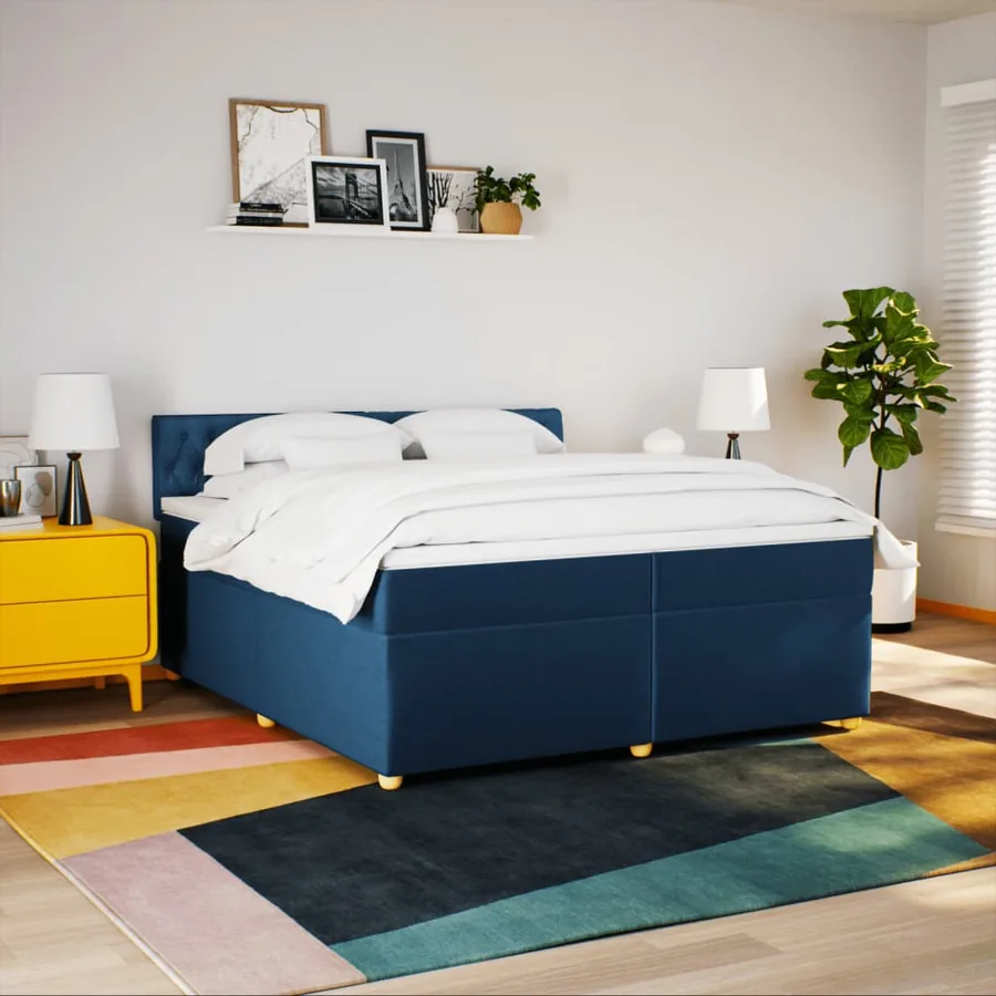 Sommier à lattes de lit avec matelas Bleu 200x200 cm Tissu - 4
