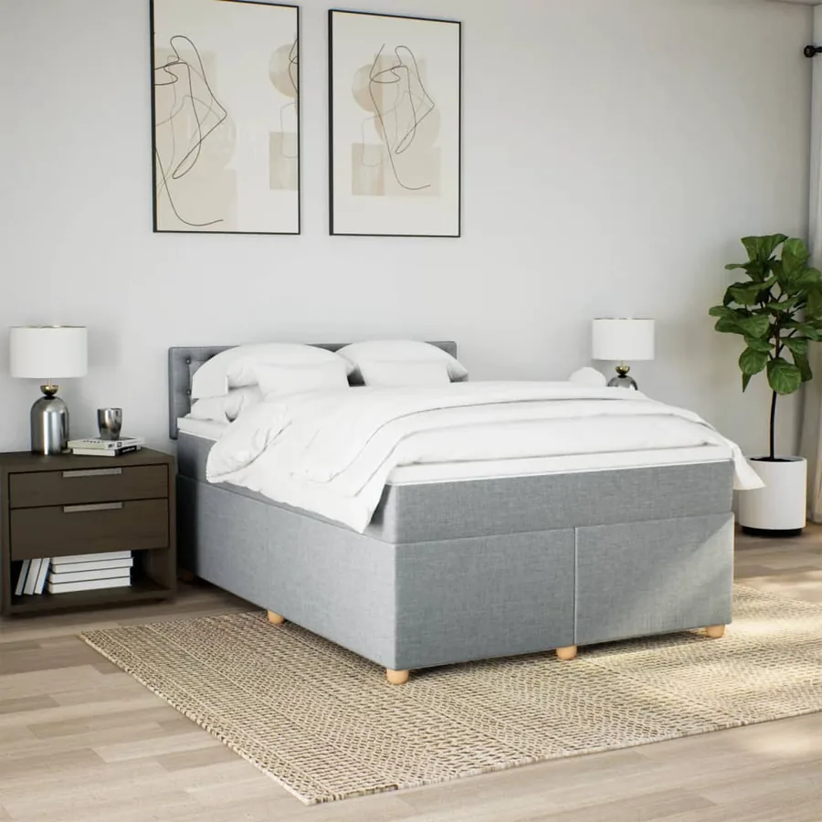 Sommier à lattes de lit avec matelas Gris clair 160x200cm Tissu - 4